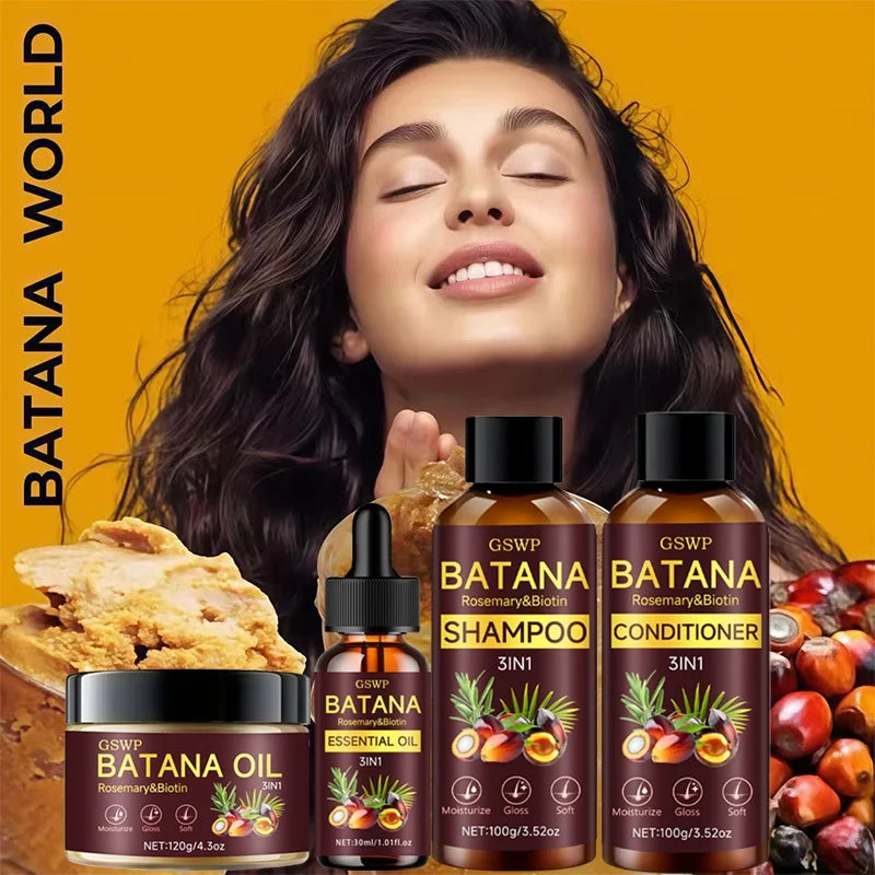 GSWP 4-in-1 Batana Oil Hair Care Set – Rosemary & Biotin Infused Shampoo, Conditioner, Essential Oil & Hair Mask for Growth, Moisture & Shine