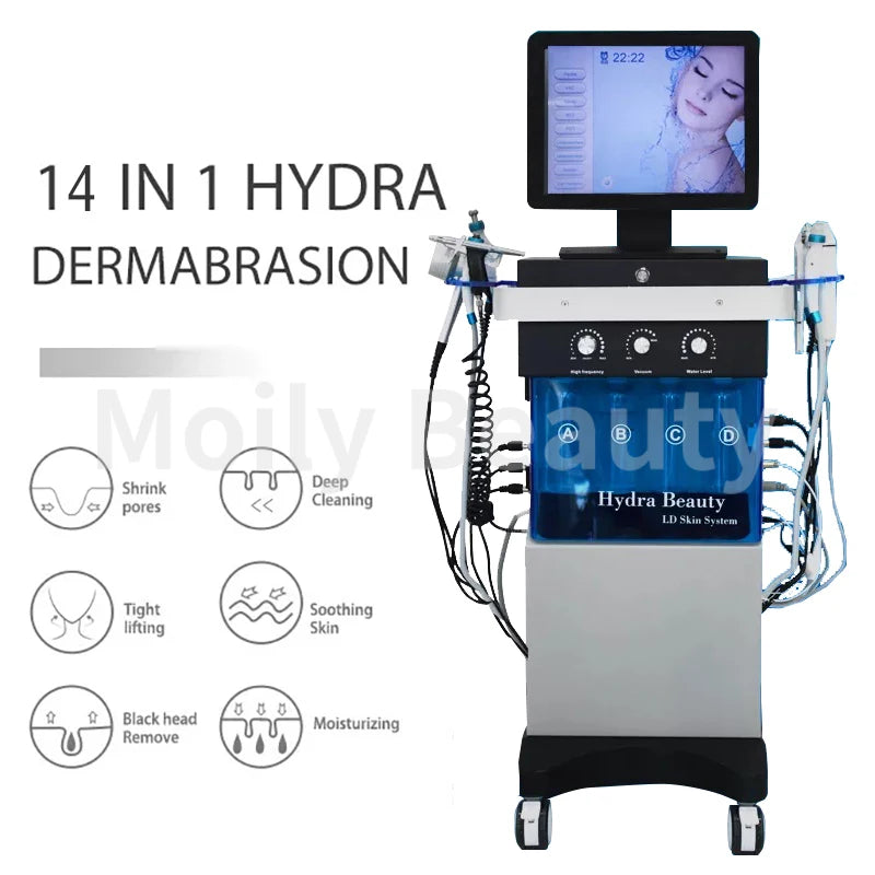 14-in-1 Professional Hydra Dermabrasion Facial Machine – Multifunctional Deep Cleansing, Oxygen Jet & Skin Tightening Beauty System