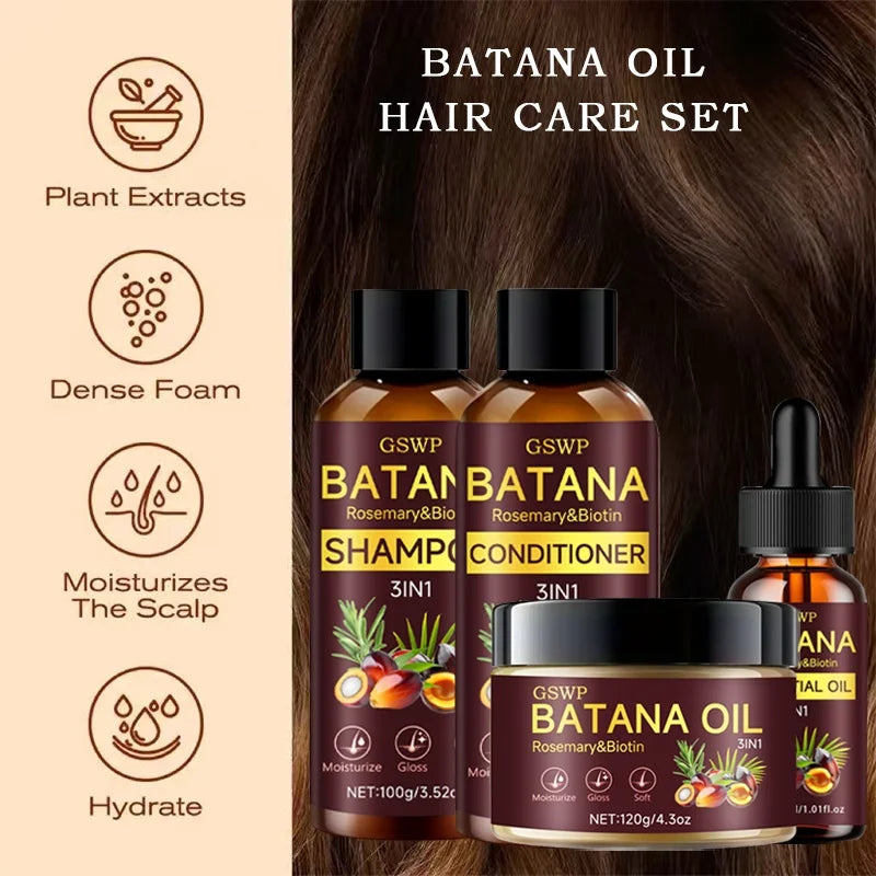 GSWP 4-in-1 Batana Oil Hair Care Set – Rosemary & Biotin Infused Shampoo, Conditioner, Essential Oil & Hair Mask for Growth, Moisture & Shine