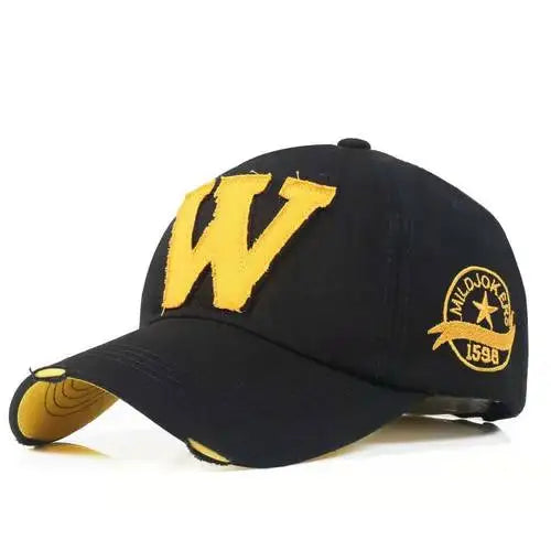 Vintage Washed Cotton Distressed Baseball Cap – Letter W Applique Dad Hat