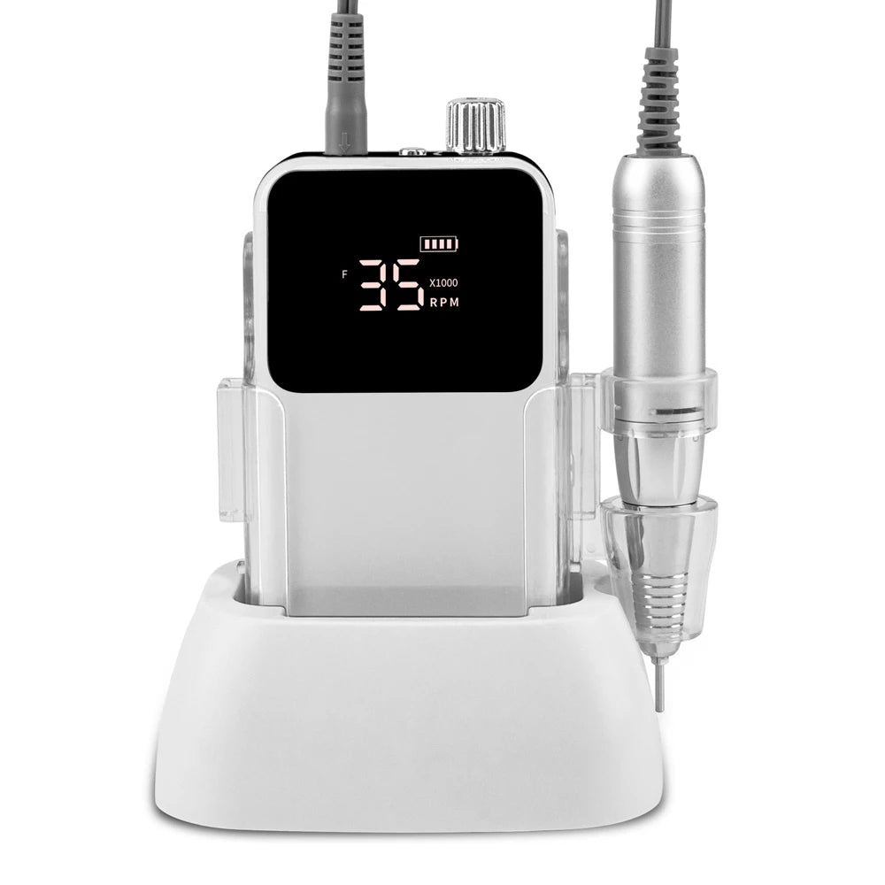 Portable Professional 35,000 RPM Rechargeable Electric Nail Drill Set with LCD Screen & Desktop Charging Base