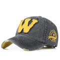 Vintage Washed Cotton Distressed Baseball Cap – Letter W Applique Dad Hat