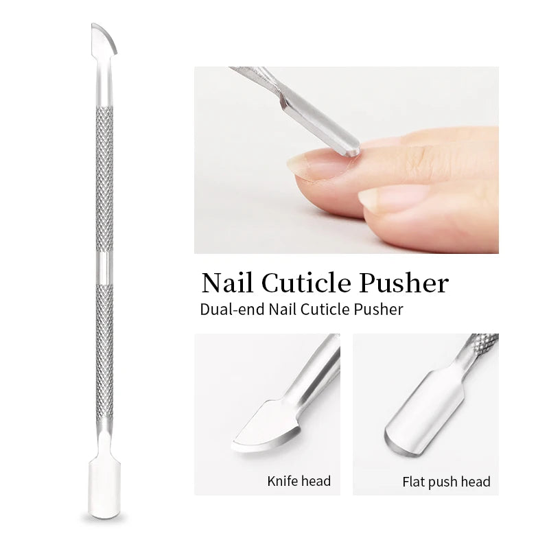 Professional Stainless Steel Dual-End Cuticle Pusher & Gel Polish Scraper Set