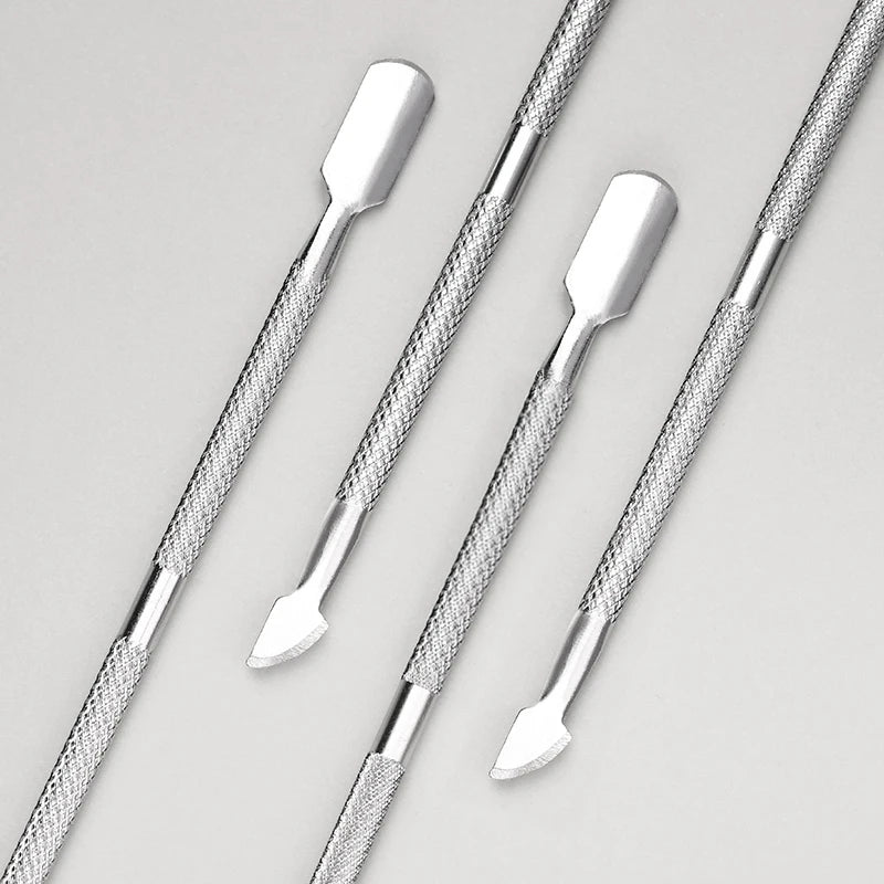 Professional Stainless Steel Dual-End Cuticle Pusher & Gel Polish Scraper Set