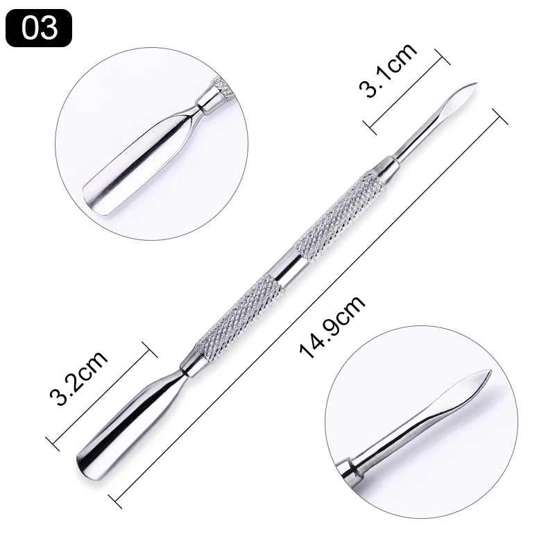 Professional Stainless Steel Dual-End Cuticle Pusher & Gel Polish Scraper Set