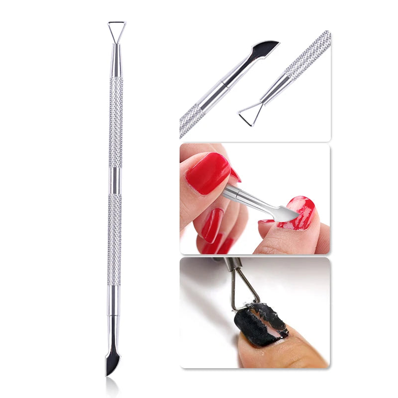 Professional Stainless Steel Dual-End Cuticle Pusher & Gel Polish Scraper Set