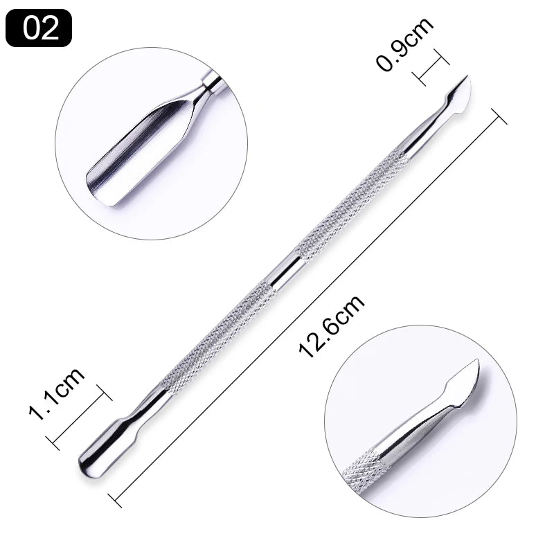 Professional Stainless Steel Dual-End Cuticle Pusher & Gel Polish Scraper Set