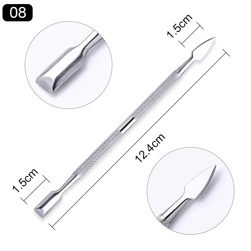 Professional Stainless Steel Dual-End Cuticle Pusher & Gel Polish Scraper Set