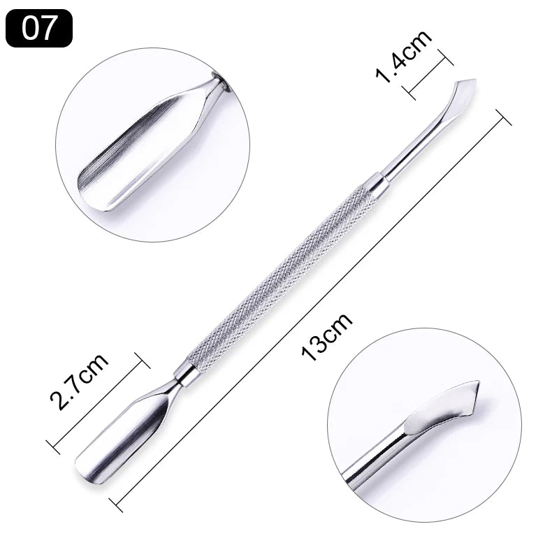 Professional Stainless Steel Dual-End Cuticle Pusher & Gel Polish Scraper Set