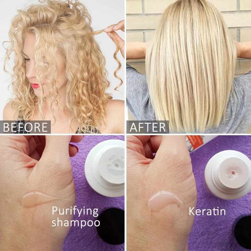 PURC Professional Keratin Treatment Set (1000ml) & Purifying Shampoo (300ml) – Brazilian Straightening & Repair System