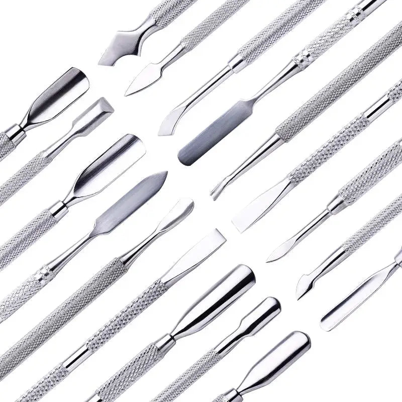 Professional Stainless Steel Dual-End Cuticle Pusher & Gel Polish Scraper Set