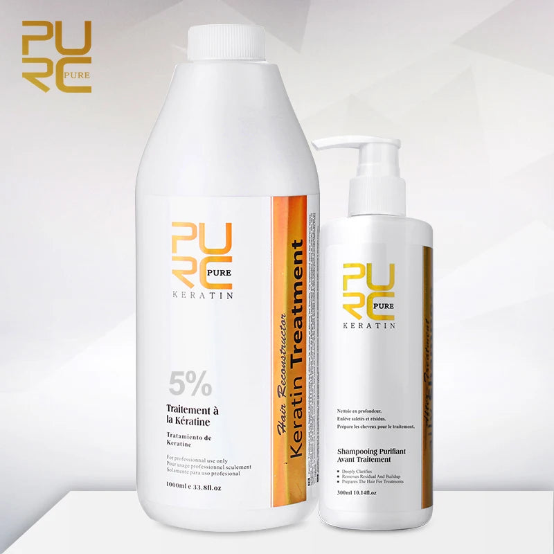 PURC Professional Keratin Treatment Set (1000ml) & Purifying Shampoo (300ml) – Brazilian Straightening & Repair System