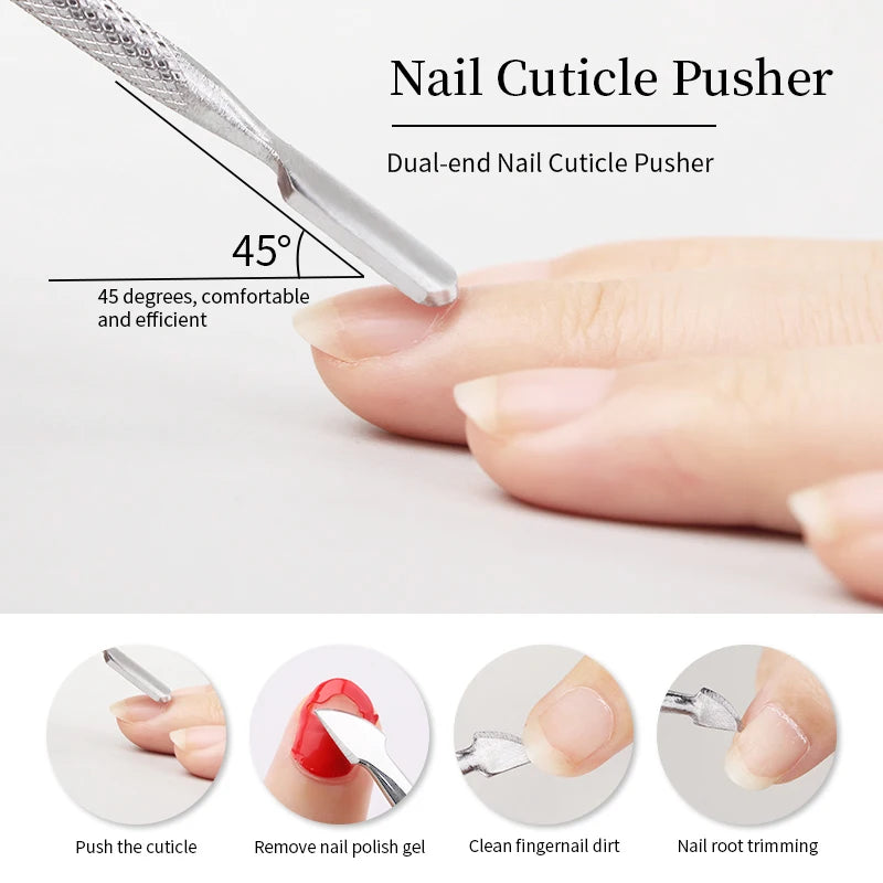Professional Stainless Steel Dual-End Cuticle Pusher & Gel Polish Scraper Set