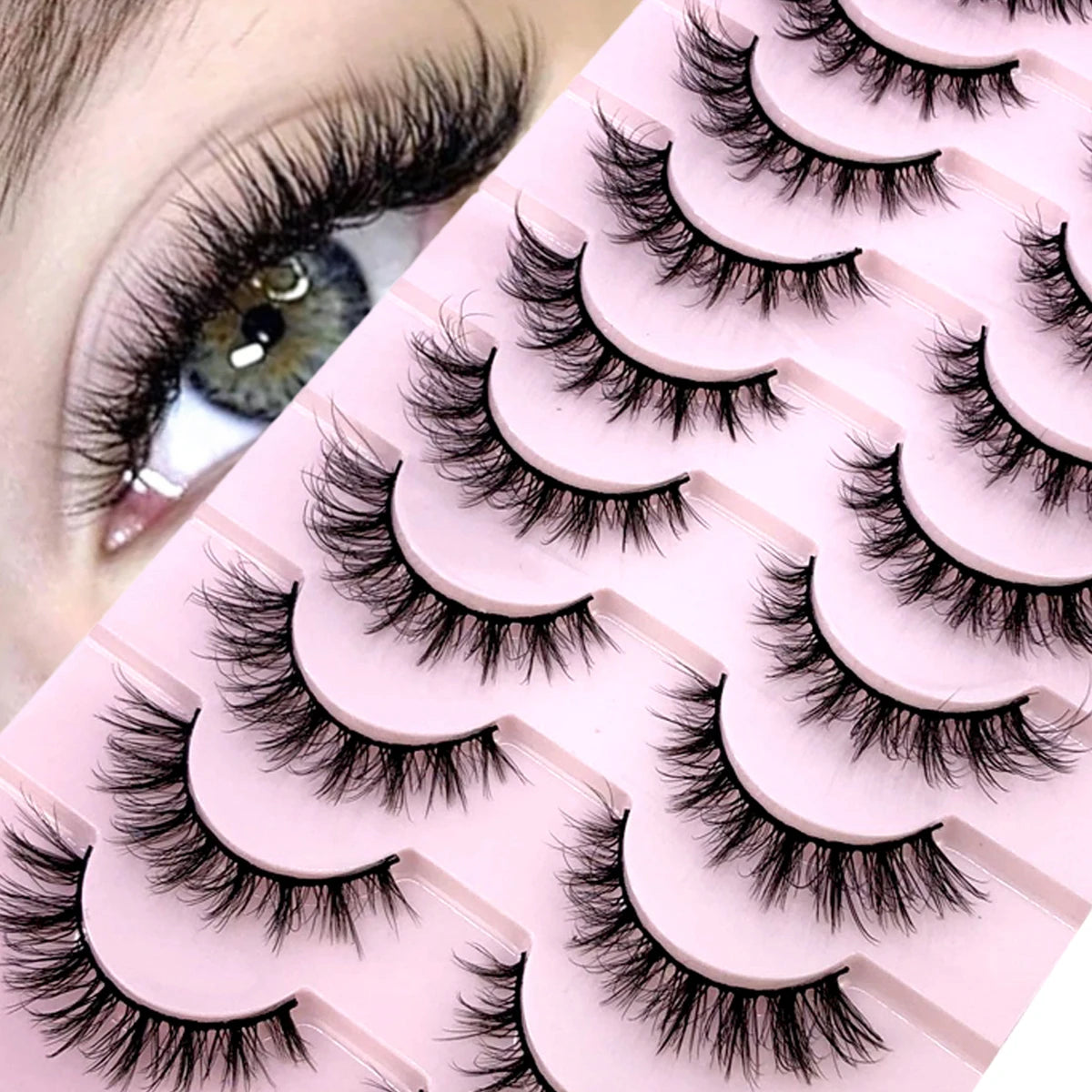 AMSDEN® 10 Pairs Dramatic Volume Faux Mink Eyelashes - Fluffy & Wispy False Lashes Bulk Pack