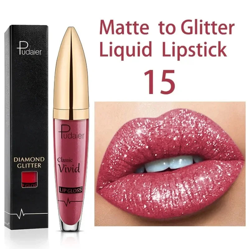 Pudaier Glitter Flip Transforming Liquid Lipstick – Matte to Diamond Shimmer Longwear Lip Gloss