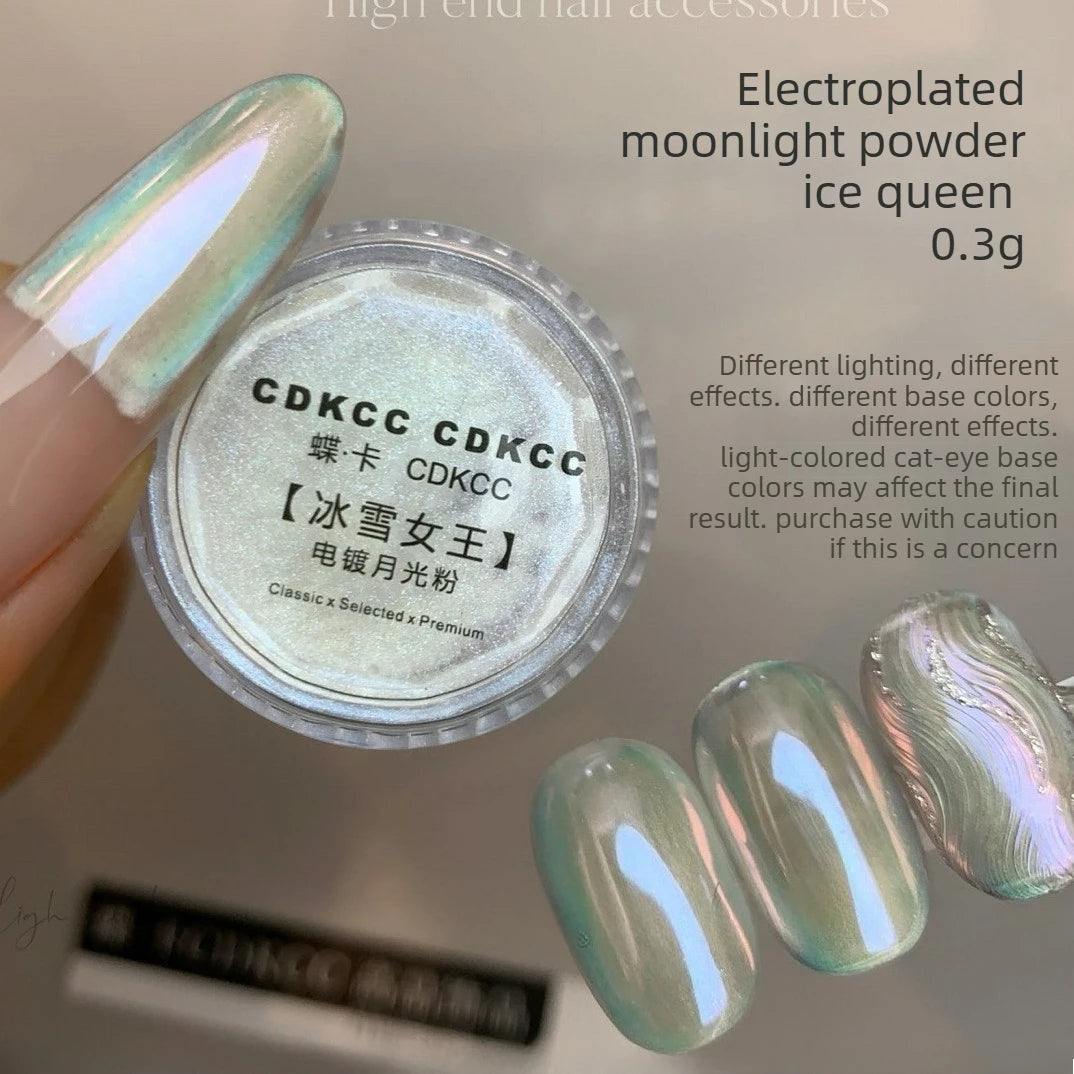 High-Transparency Moonlight Chrome Nail Powder – Icy Aurora Mirror Pigment for Nail Art