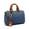 Vintage Denim Monogram Mini Boston Bag with Lock Charm & Crossbody Strap