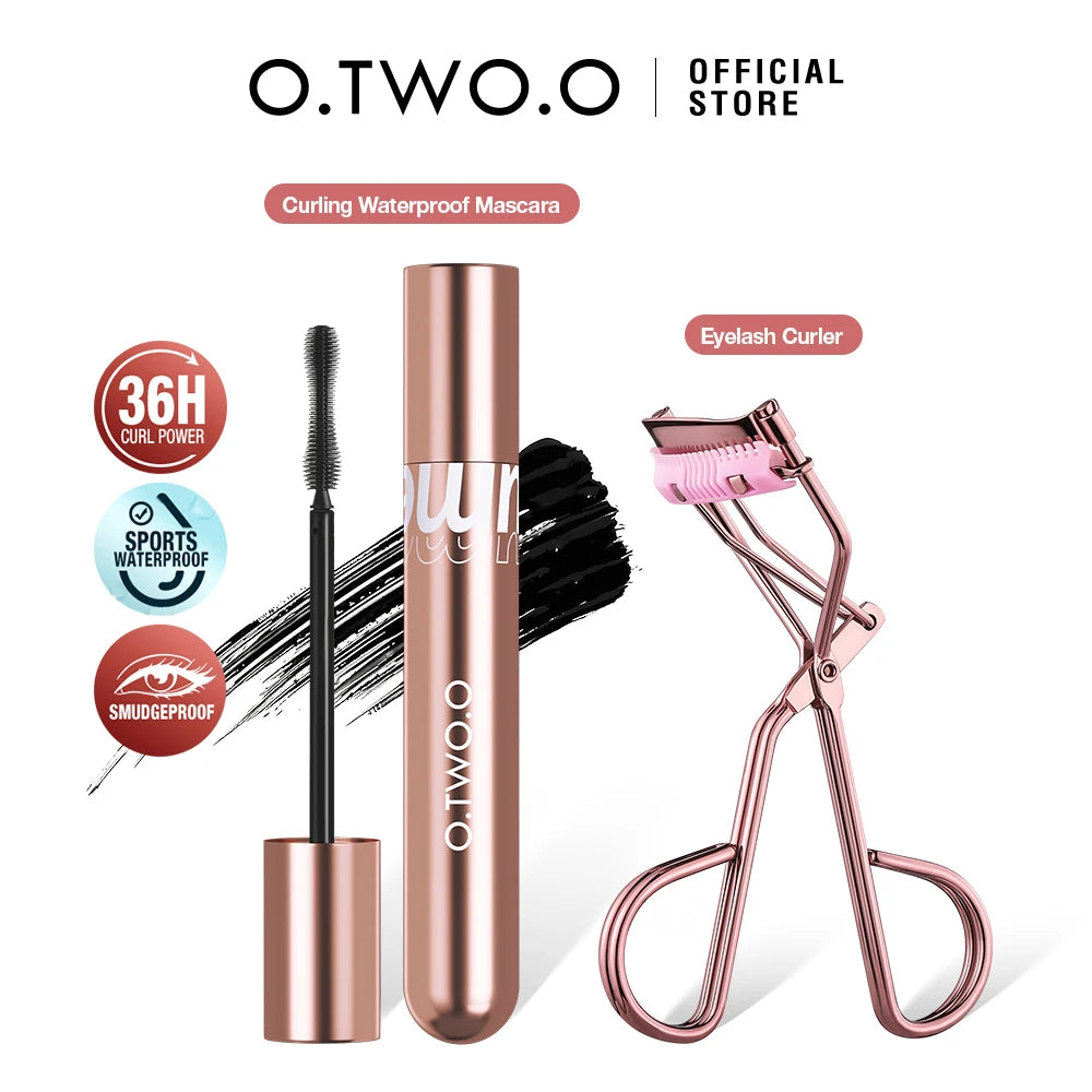 O.TWO.O 36H Hyper Curl Waterproof Mascara & Eyelash Curler Set | Smudge-Proof Lash Lifting Makeup Kit