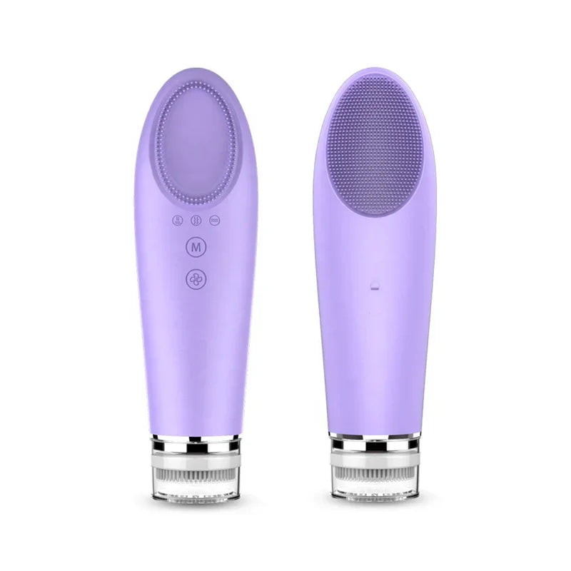 5-in-1 Sonic Electric Facial Cleansing Brush & Thermal Eye Massager – Waterproof Silicone Face Scrubber with Interchangeable Heads