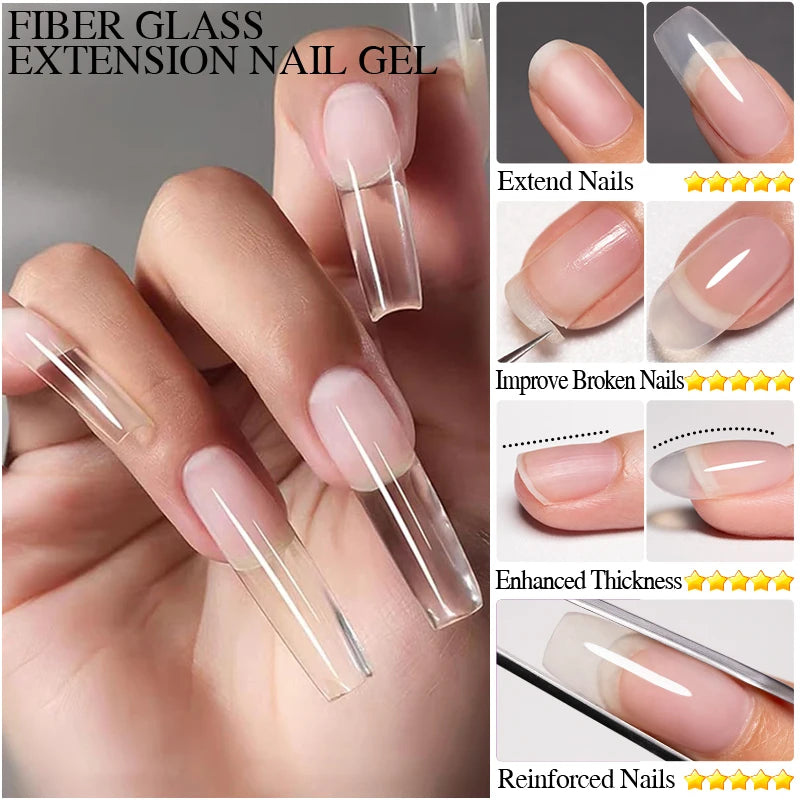 4-in-1 Fiberglass Nail Extension Gel – Clear Builder Gel for Broken Nail Repair & Natural Nail Reinforcement (100g)