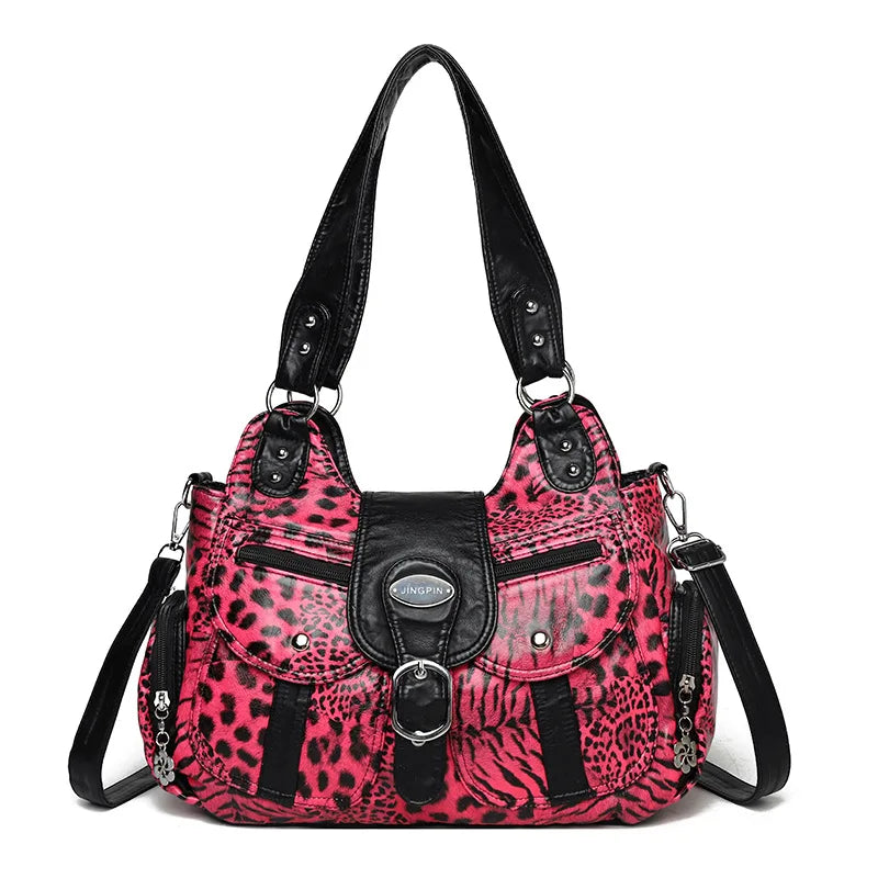 Women's Y2K Animal Print Hobo Shoulder Bag – Retro Multi-Pocket Leopard & Tiger Print Crossbody Tote Purse
