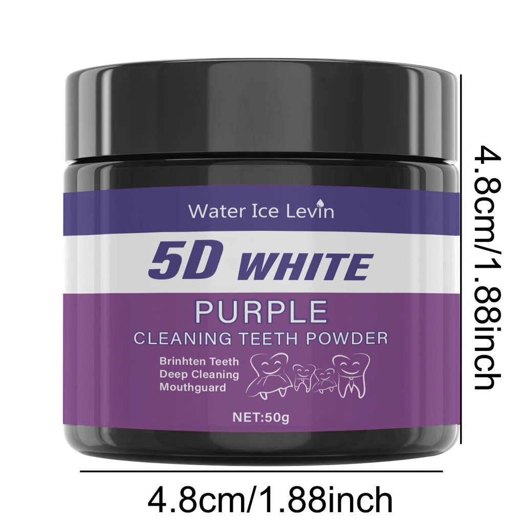 5D White Purple Teeth Whitening Powder – Color Correcting Stain Remover & Breath Freshener (50g)