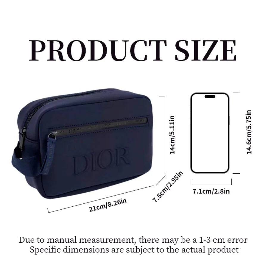 Dior Men's Matte Navy Toiletry Bag – Embossed Logo Travel Dopp Kit & Wash Bag