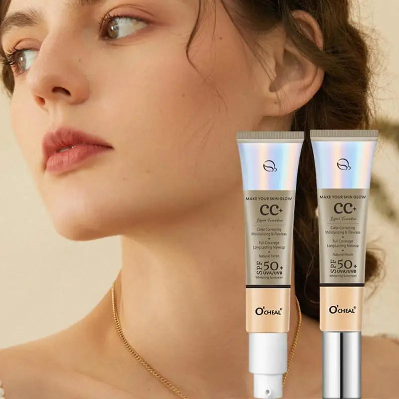 O'CHEAL CC+ Cream SPF50+ Full Coverage Liquid Foundation – 3-in-1 Color Correcting Sunscreen, Concealer & Hydrating Makeup Base