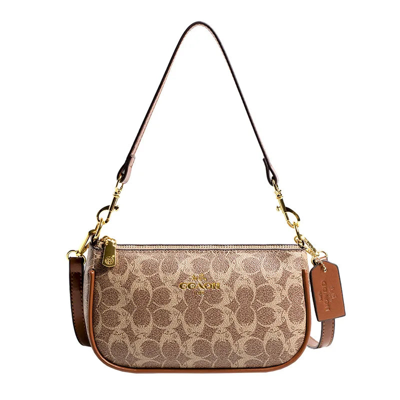 Signature Monogram Mini Shoulder Bag with Gold Chain Strap & Crossbody Option