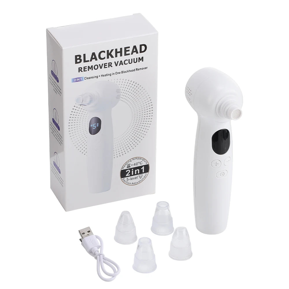 2-in-1 Smart Blackhead Remover Vacuum & Facial Pore Cleanser – Deep Pore Suction Device with 3-Level Heating Hot Compress