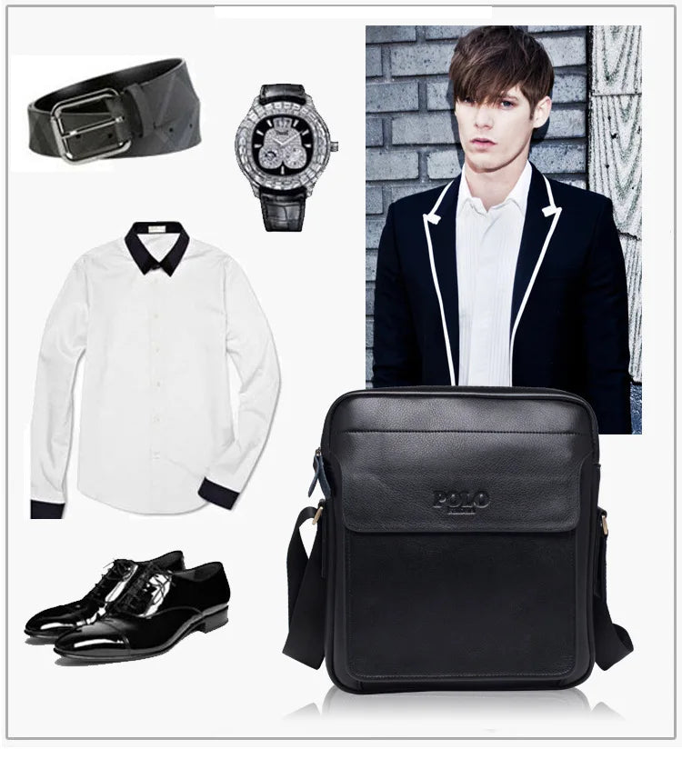 Men's Vertical Leather Crossbody Bag – Compact Messenger Shoulder Bag for Travel & Everyday Carry