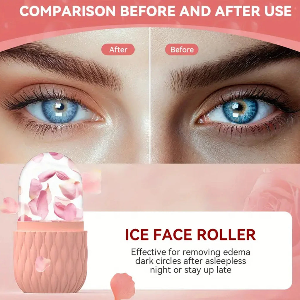 Silicone Ice Face Roller & Stainless Steel Gua Sha Set – Cryotherapy Facial Massager for Puffiness, Eye Edema & Jawline Sculpting