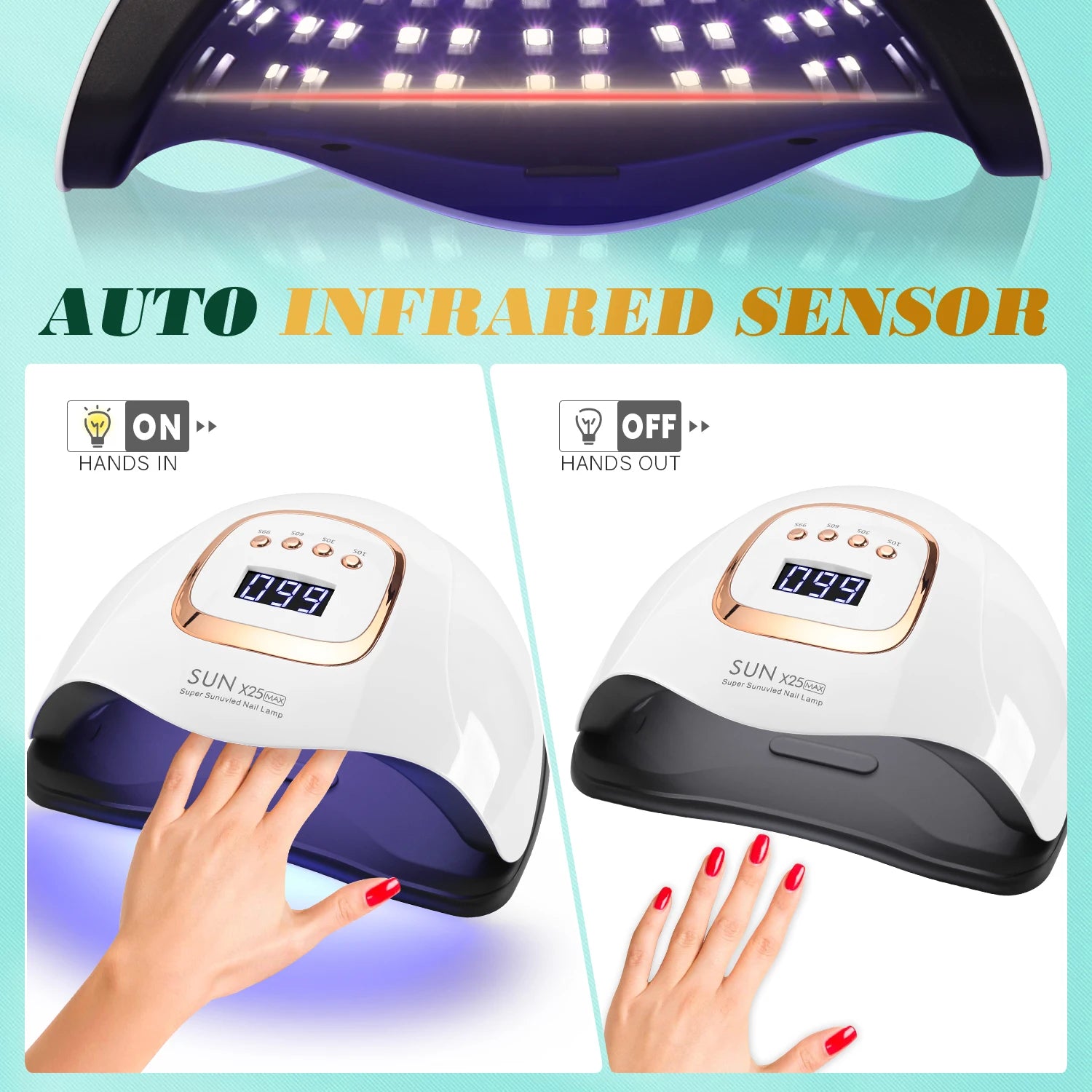 SUN X25 MAX Professional UV LED Nail Lamp – 380W High-Power Gel Polish Dryer with 81 LEDs & Smart Sensor