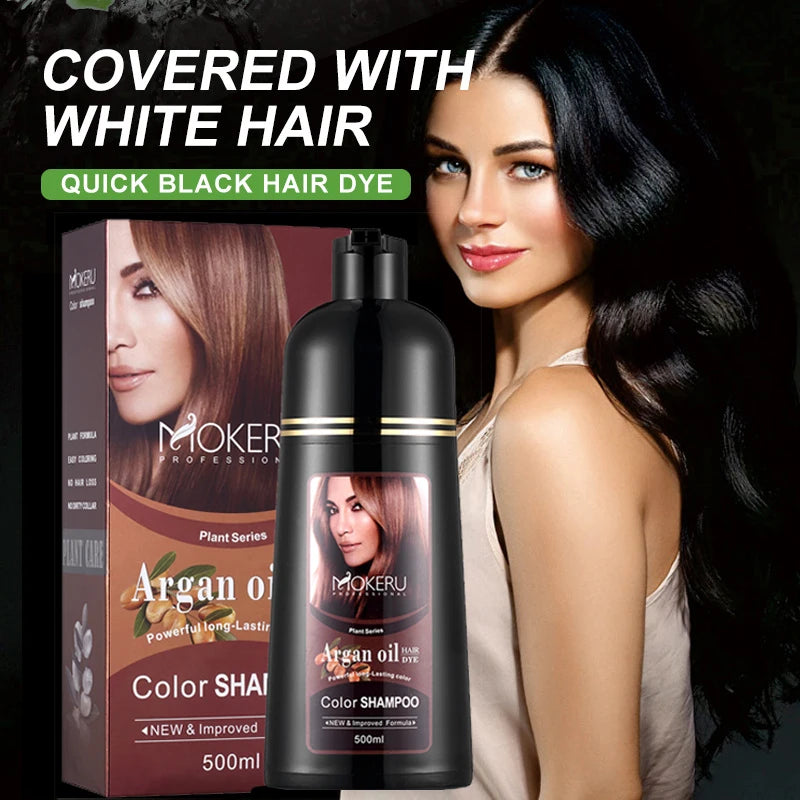 MOKERU Professional 500ml Argan Oil Color Shampoo – Natural Plant-Based Permanent Hair Dye