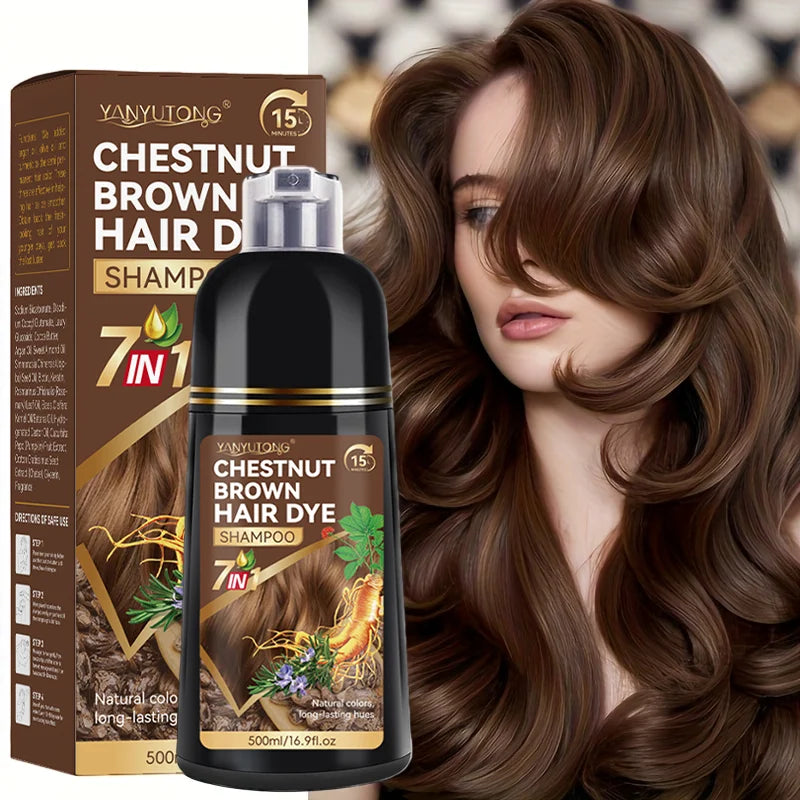 YANYUTONG 7-in-1 Natural Herbal Hair Dye Shampoo (500ml) – 15-Minute Long-Lasting Hair Color & Nourishing Care