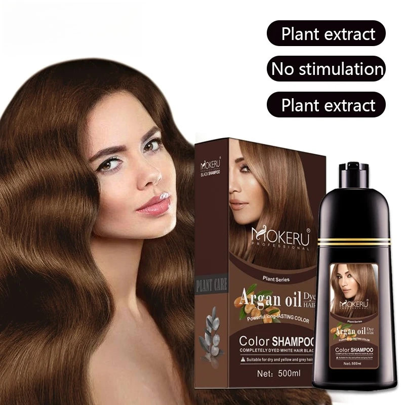 MOKERU Professional 500ml Argan Oil Color Shampoo – Natural Plant-Based Permanent Hair Dye