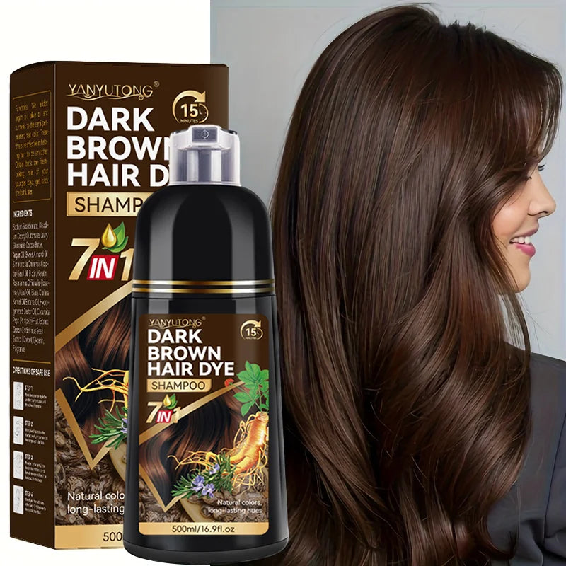 YANYUTONG 7-in-1 Natural Herbal Hair Dye Shampoo (500ml) – 15-Minute Long-Lasting Hair Color & Nourishing Care