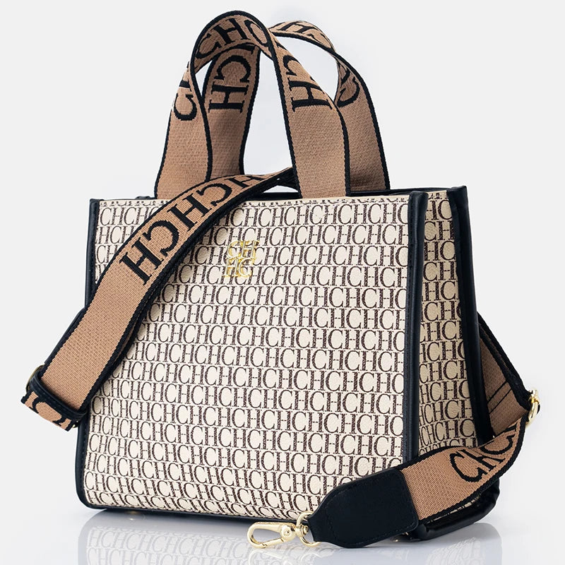CH Monogram Mini Tote Bag with Wide Jacquard Crossbody Strap