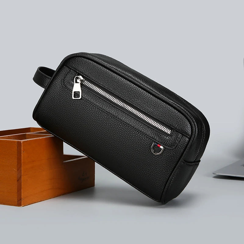 Men’s Pebbled Leather Toiletry Wash Bag – Compact Dopp Kit & Travel Shaving Clutch Organizer