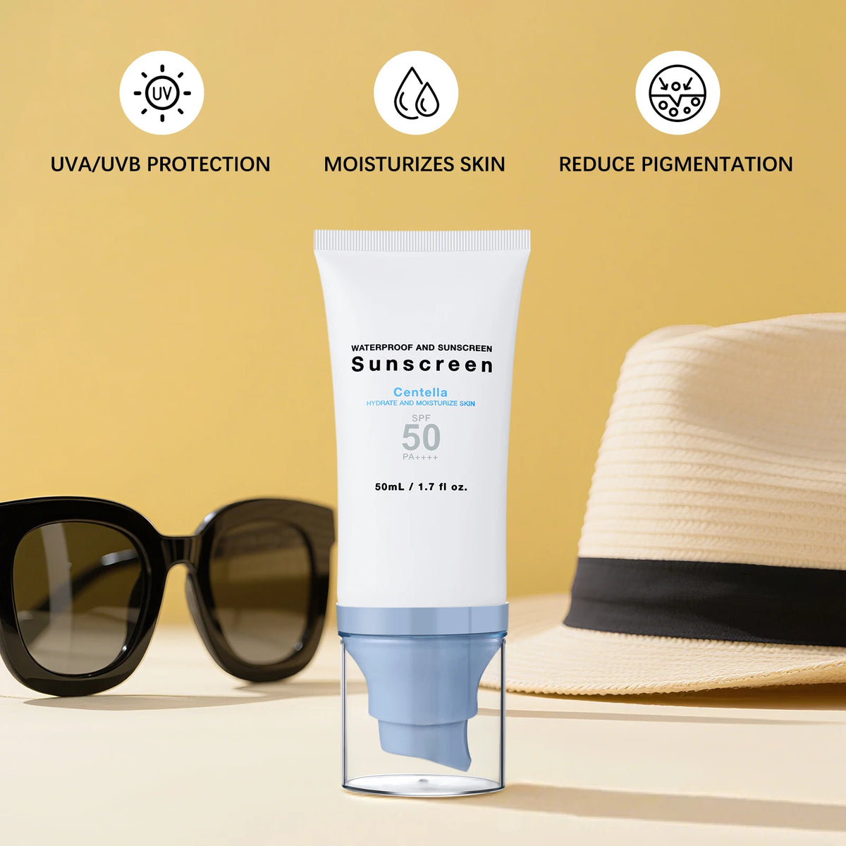 SOUG Centella Waterproof Sunscreen SPF50+ PA++++ (50ml) – Hydrating & Repairing Daily UV Defense with Niacinamide & Hyaluronic Acid