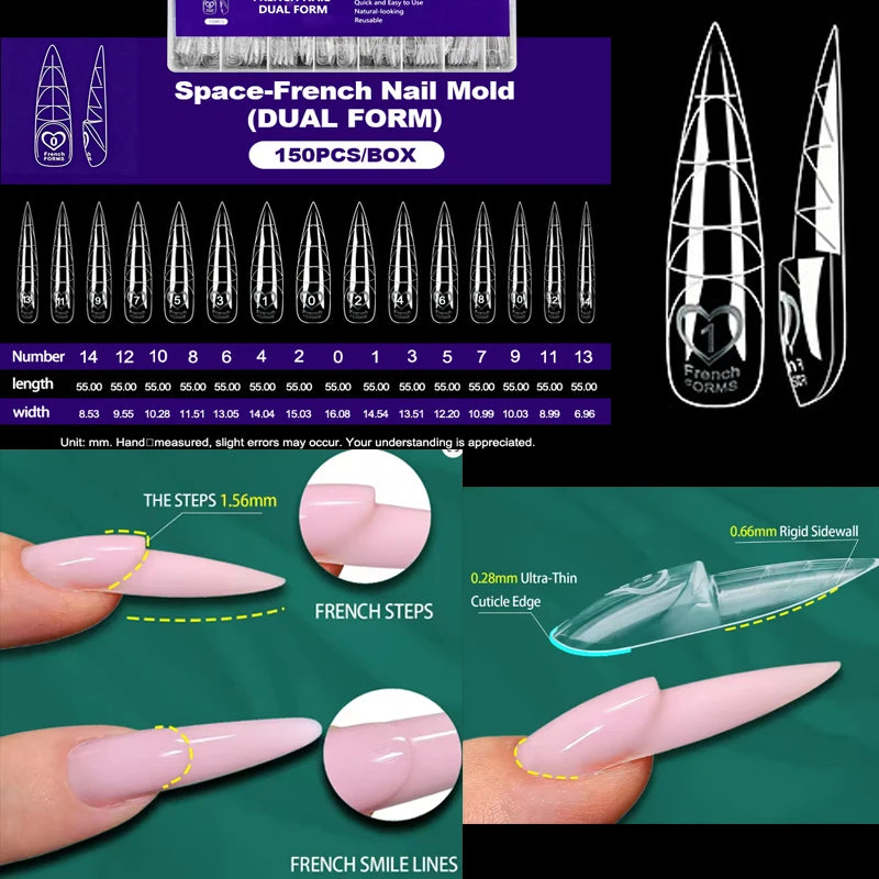 Sandwich Dual Forms Nail Extension Mold Kit - Multiple Shapes and Sizes