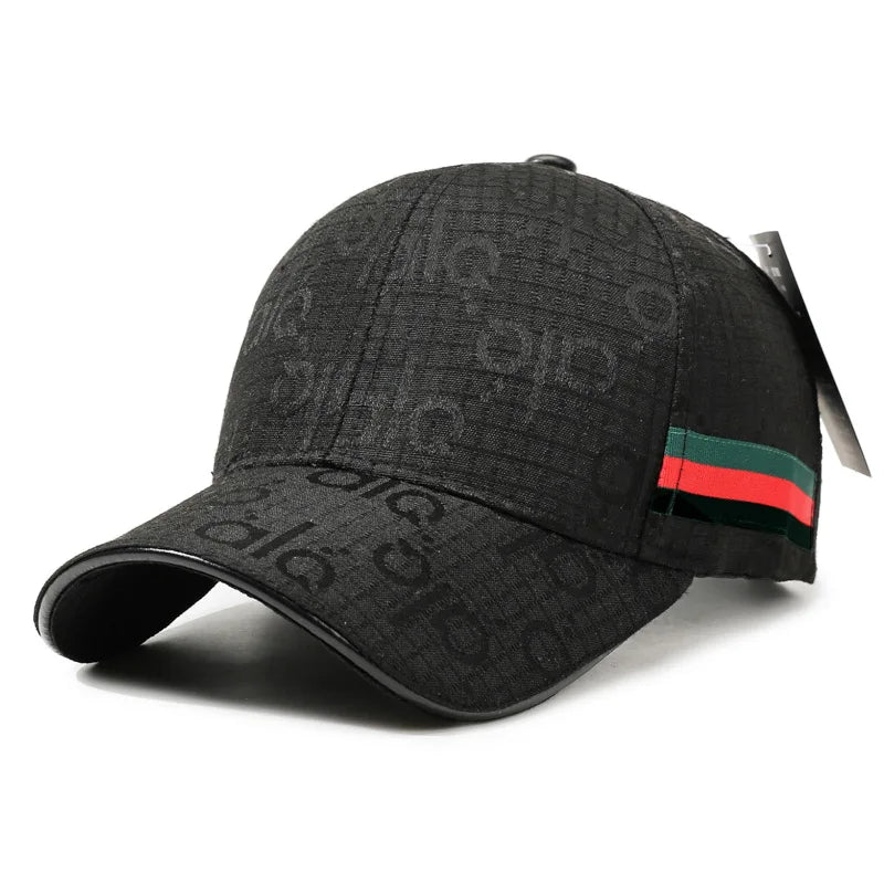 Luxury Monogram Jacquard Baseball Cap with Webbing Stripe – Designer Streetwear Dad Hat