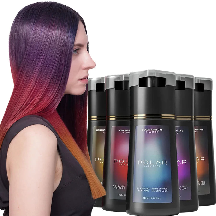 POLAR Hair Care 200ml Herbal Hair Dye Shampoo – 10-Minute Instant Grey Coverage & Nourishing Color