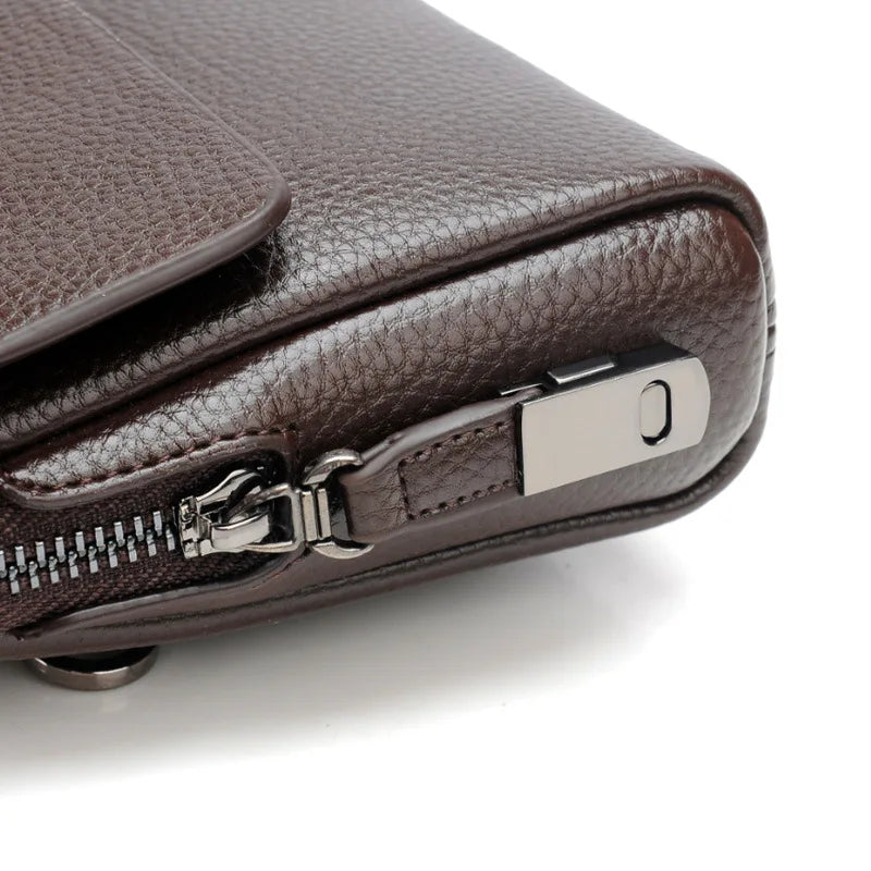 Premium Mens Genuine Leather Large Capacity Business Clutch Wristlet Wallet