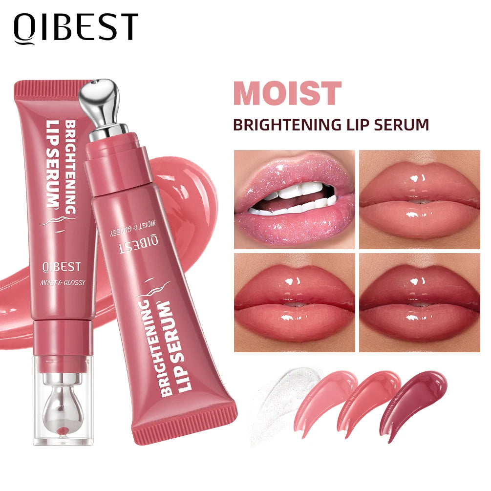 QIBEST Brightening Lip Serum – Hydrating Glass Lip Oil & Plumping Gloss with Ergonomic Metal Applicator