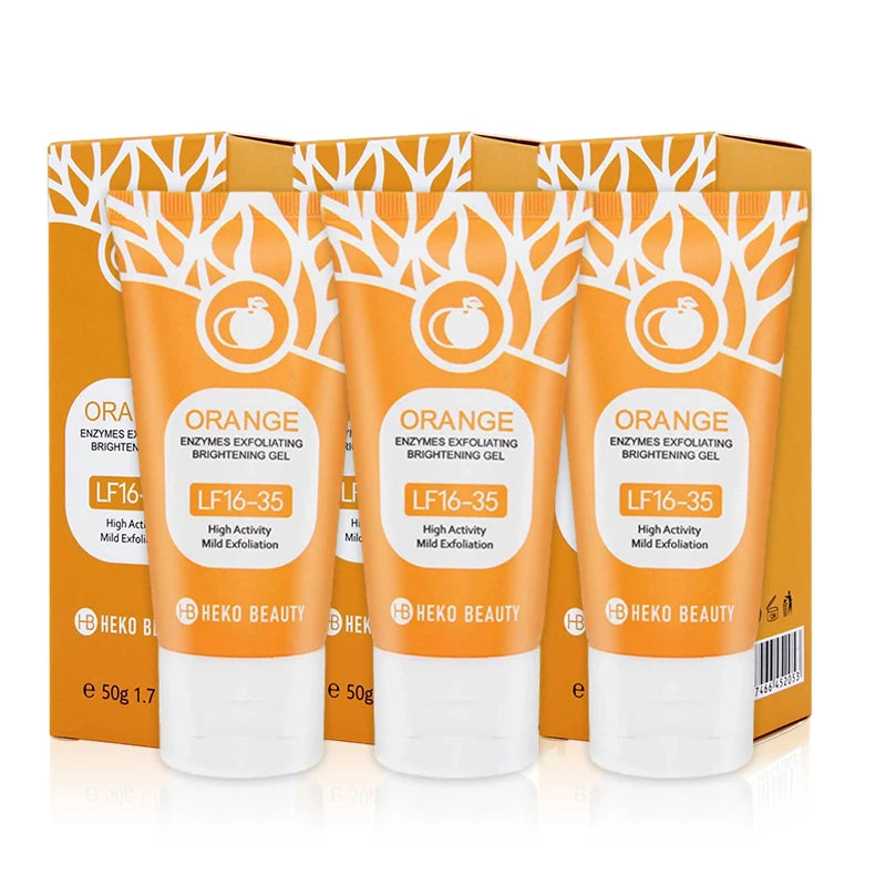 Heko Beauty Orange Enzymes Exfoliating Brightening Gel – Gentle Peeling Gel Face & Body Scrub with Vitamin C & Hyaluronic Acid