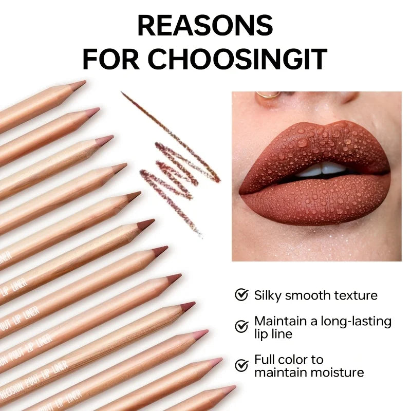 Silky Precision Pout Lip Liner Pencil – Waterproof Velvet Matte Lip Definer & Contour