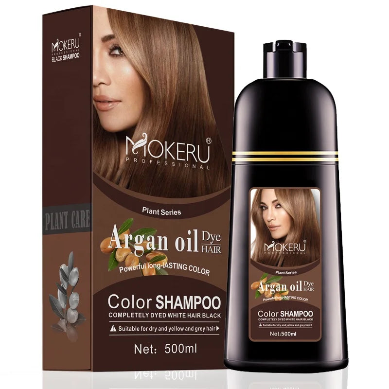 MOKERU Professional 500ml Argan Oil Color Shampoo – Natural Plant-Based Permanent Hair Dye
