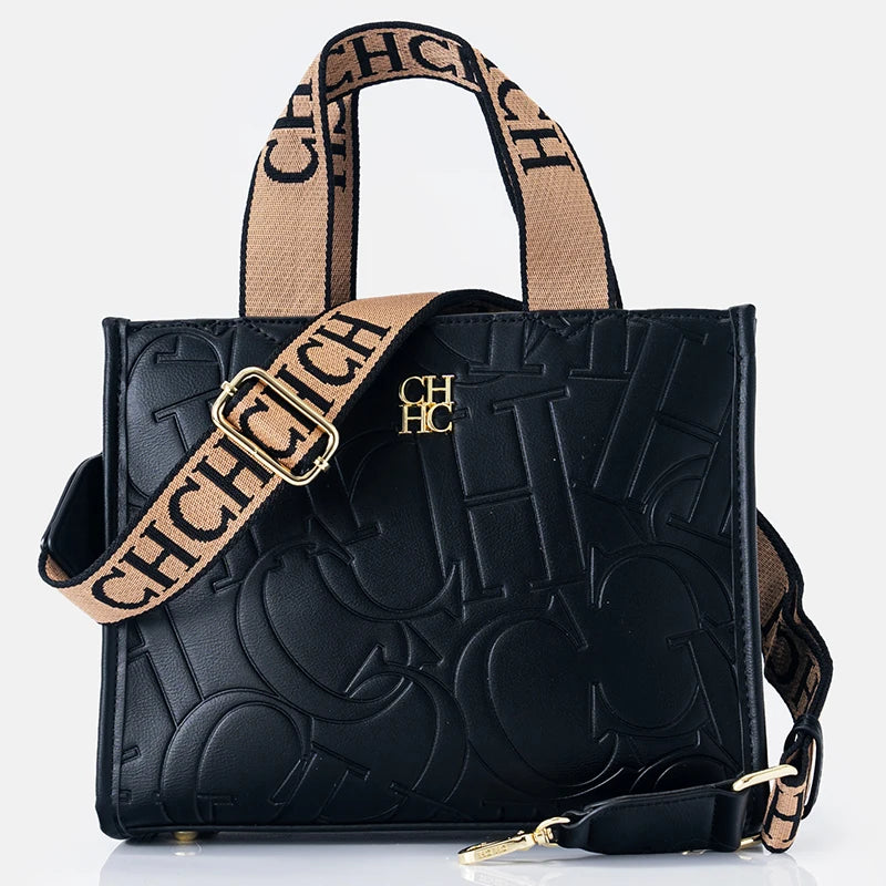 CH Monogram Mini Tote Bag with Wide Jacquard Crossbody Strap