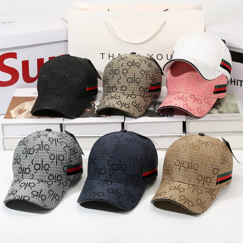 Luxury Monogram Jacquard Baseball Cap with Webbing Stripe – Designer Streetwear Dad Hat
